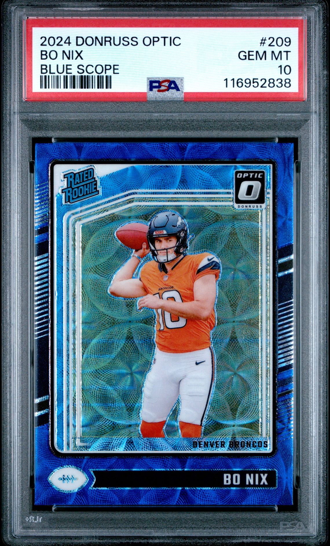 2024 Panini Donruss Optic Bo Nix #209 (Blue Scope) Gem Mt 10 front