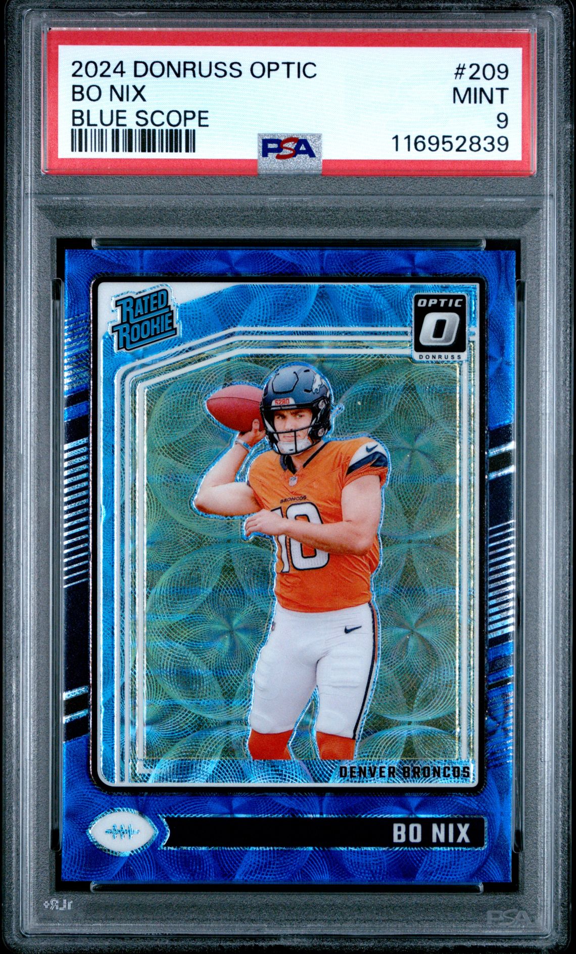 2024 Panini Donruss Optic Bo Nix #209 (Blue Scope) Mint 9 front