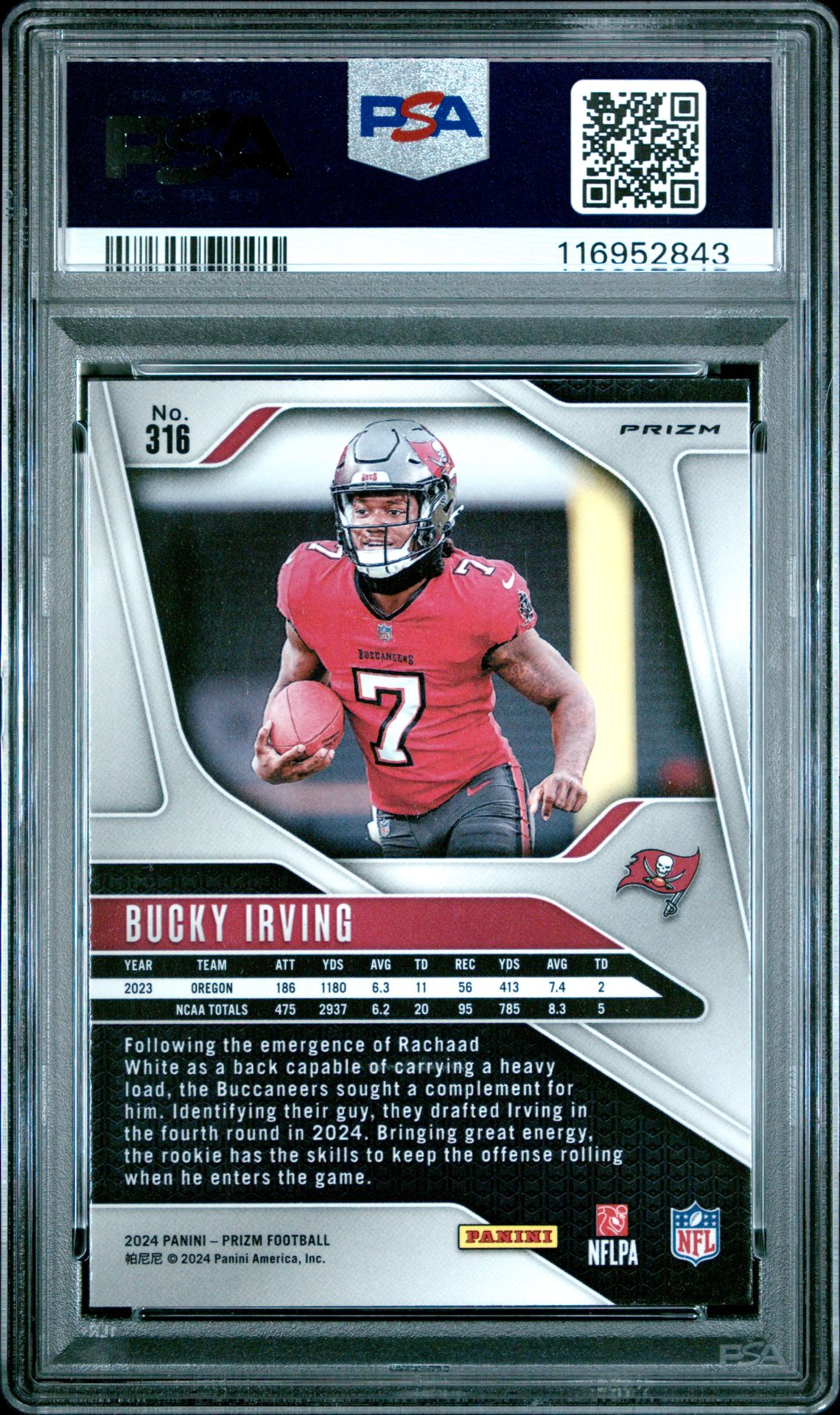 2024 Panini Prizm Bucky Irving #316 (Disco Prizm) Mint 9 back