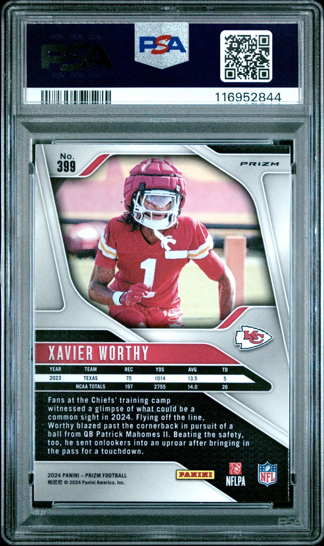 2024 Panini Prizm Xavier Worthy #399 (Disco Prizm) Mint 9 back
