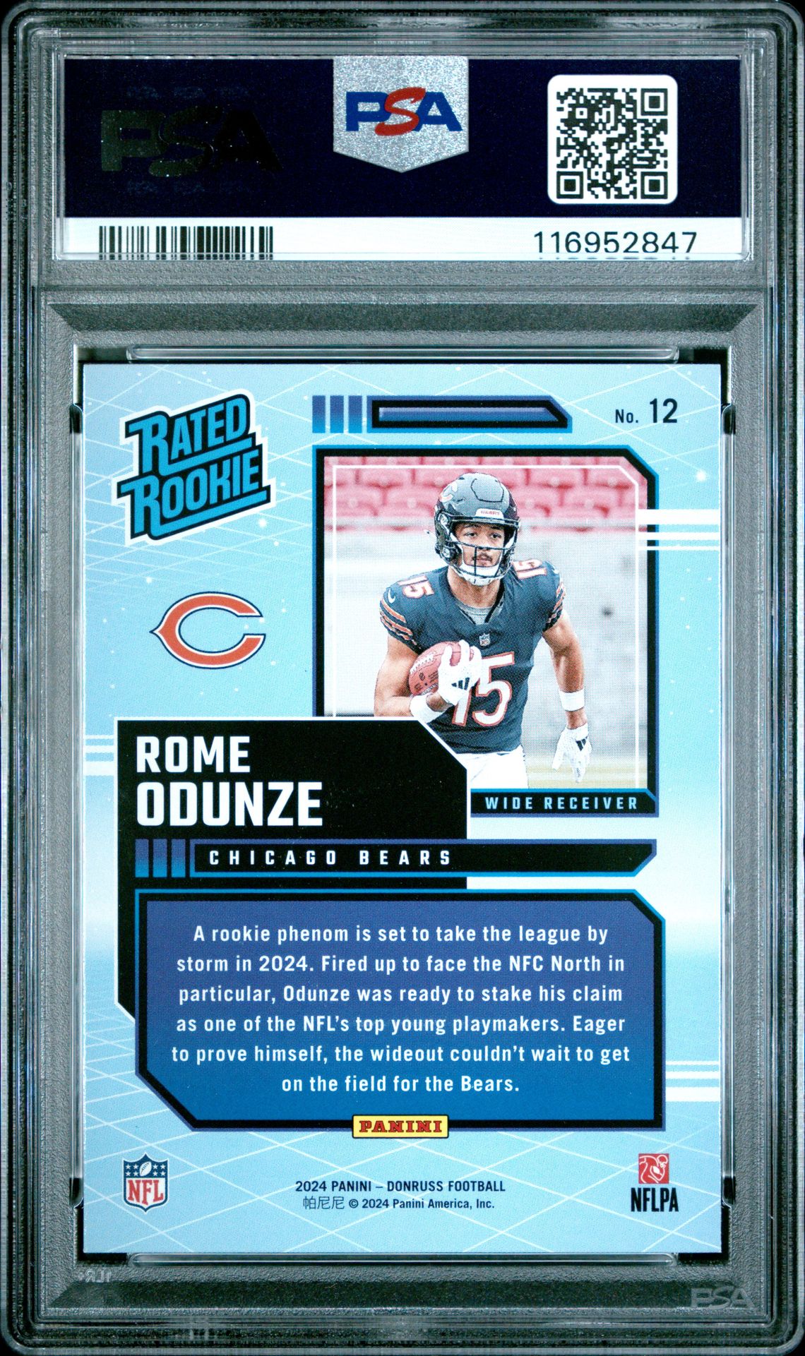 2024 Panini Donruss Rated Rookies Retro Rome Odunze #12 Gem Mt 10 back
