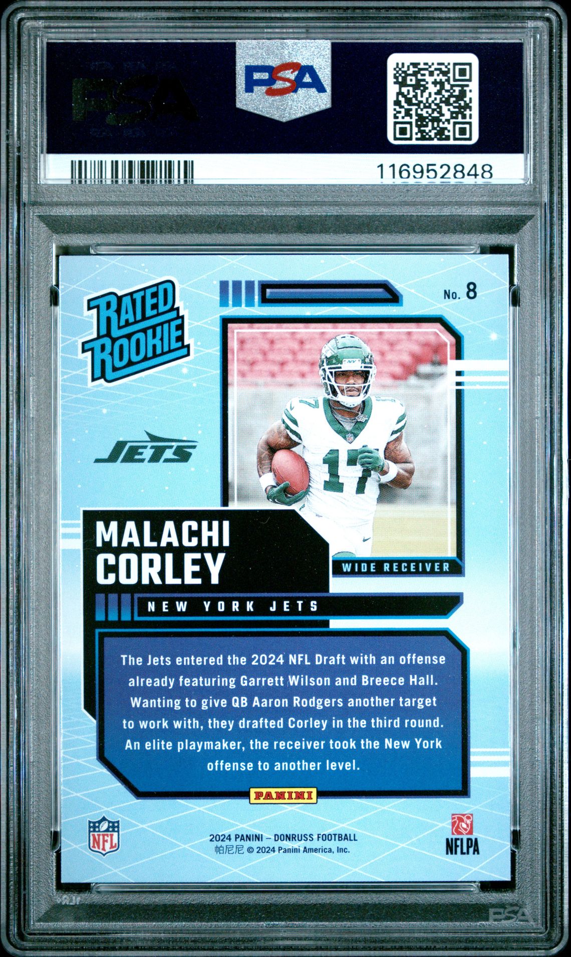 2024 Panini Donruss Rated Rookies Retro Malachi Corley #8 Gem Mt 10 back