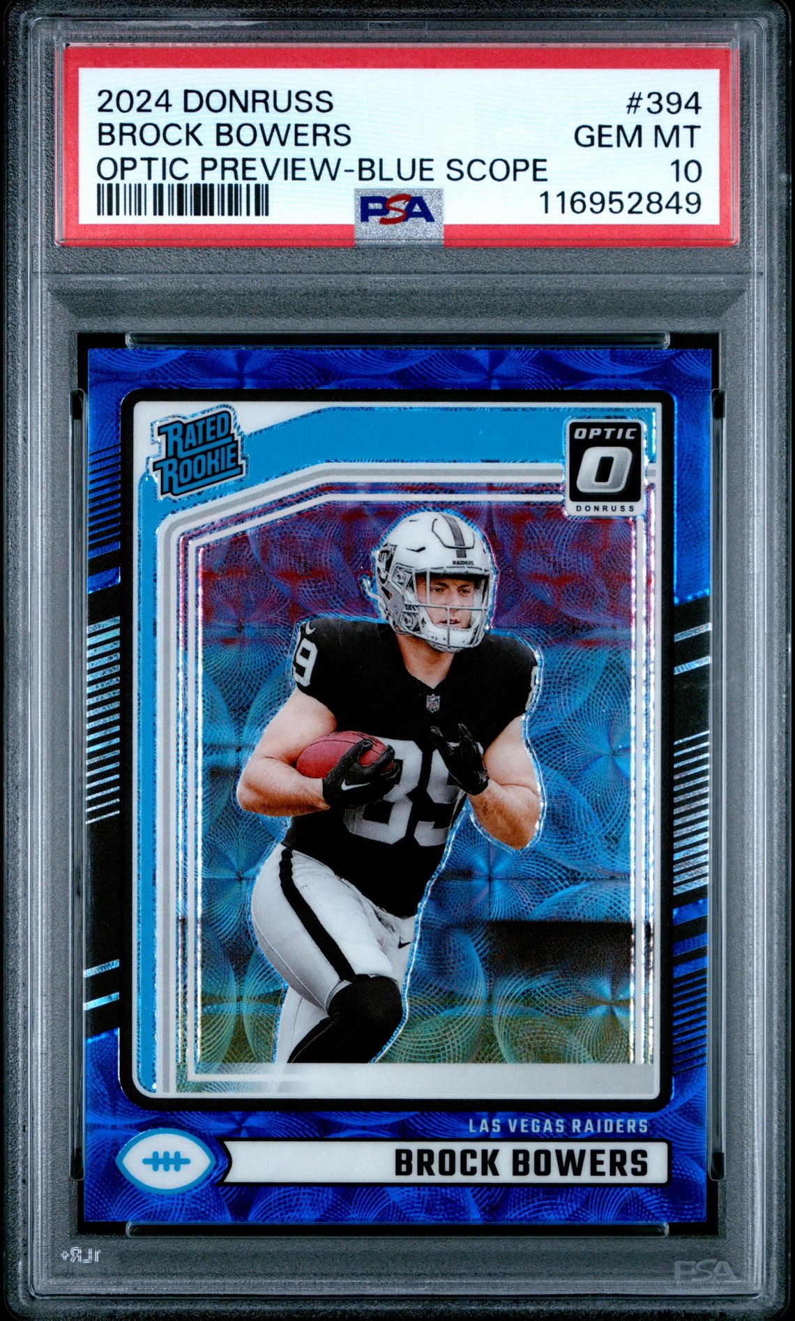 2024 Panini Donruss Brock Bowers #394 (Optic Preview-Blue Scope) Gem Mt 10 front