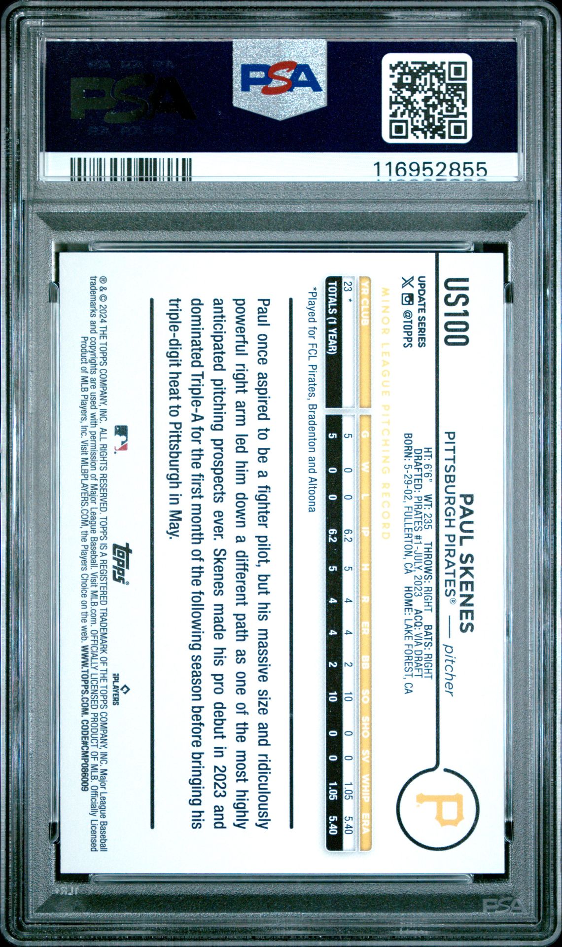 2024 Topps Update Paul Skenes #Us100 Nm-Mt 8 back