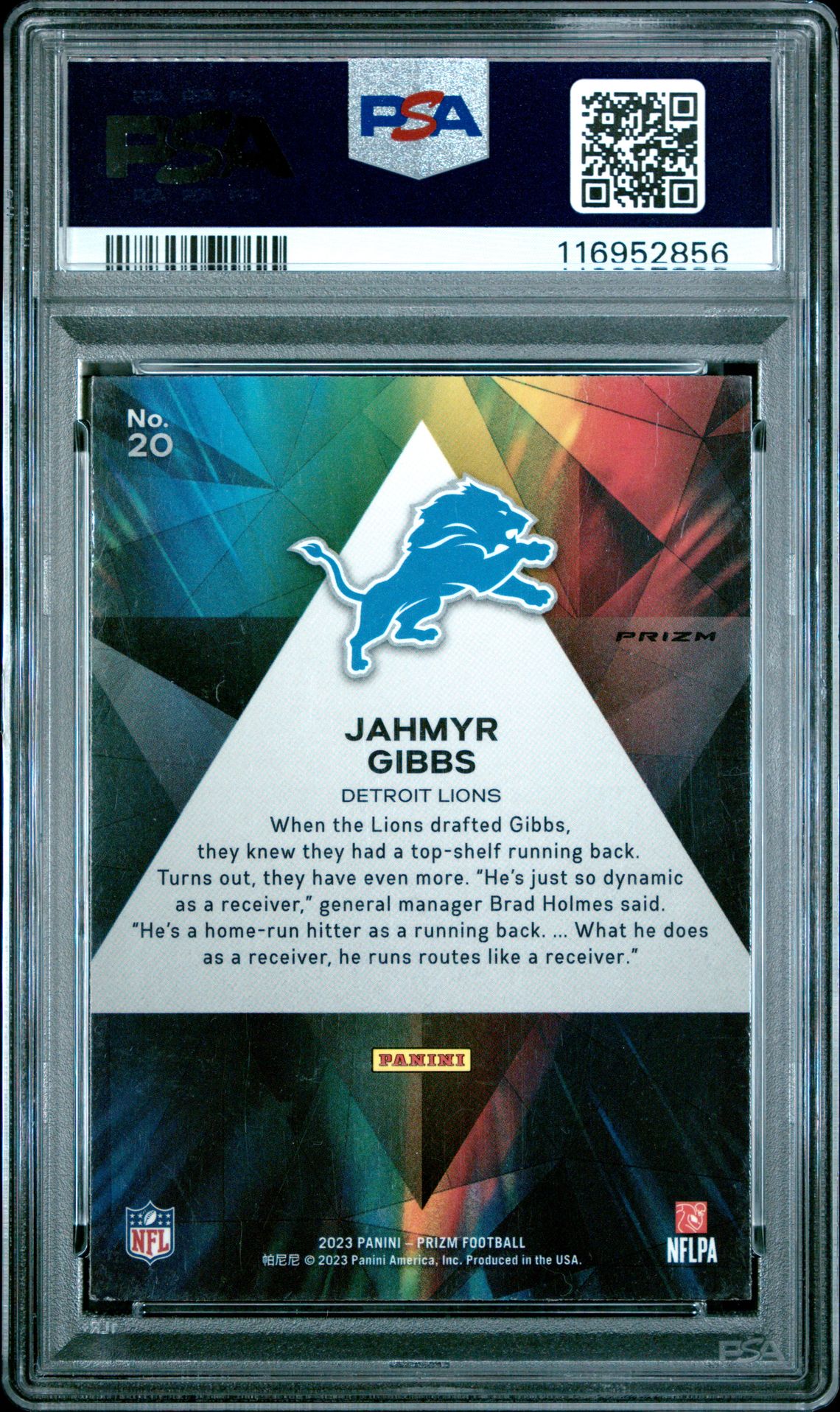 2023 Panini Prizm Prizmatic Jahmyr Gibbs #20 (Prizmatic-Green Prizm) Nm 7 back