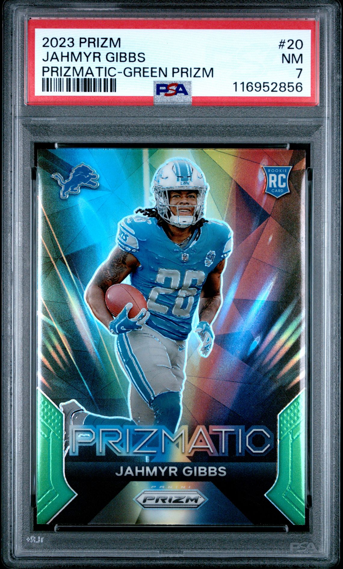 2023 Panini Prizm Prizmatic Jahmyr Gibbs #20 (Prizmatic-Green Prizm) Nm 7 front