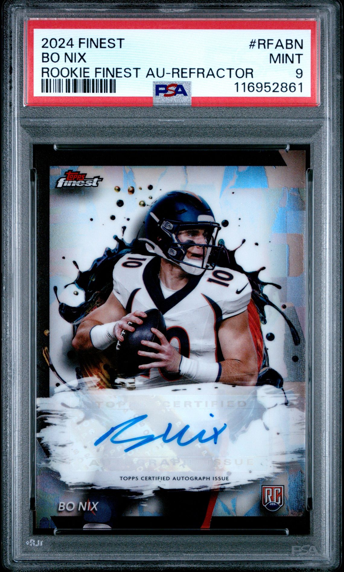 2024 Topps Finest Rookie Finest Autographs Bo Nix #Rfabn (Rookie Finest Au-Refractor) Mint 9 front