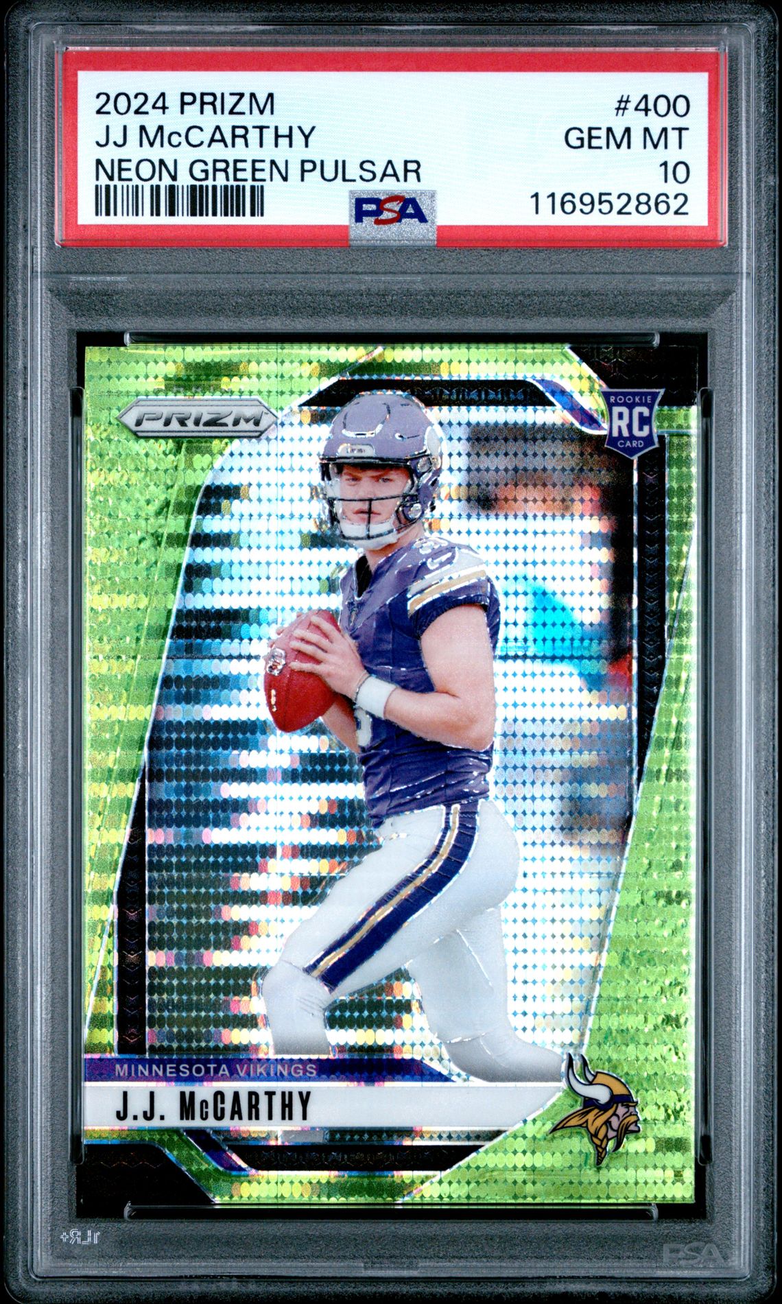 2024 Panini Prizm Jj Mccarthy #400 (Neon Green Pulsar) Gem Mt 10 front