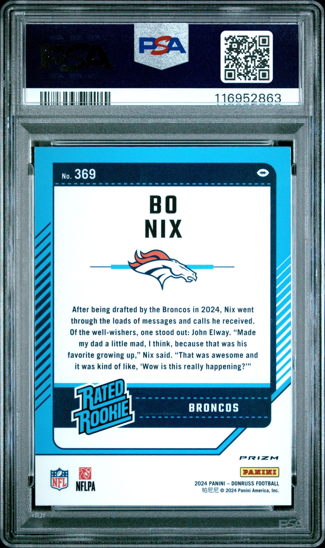 2024 Panini Donruss Bo Nix #369 (Optic Preview-Red Wave) Gem Mt 10 back