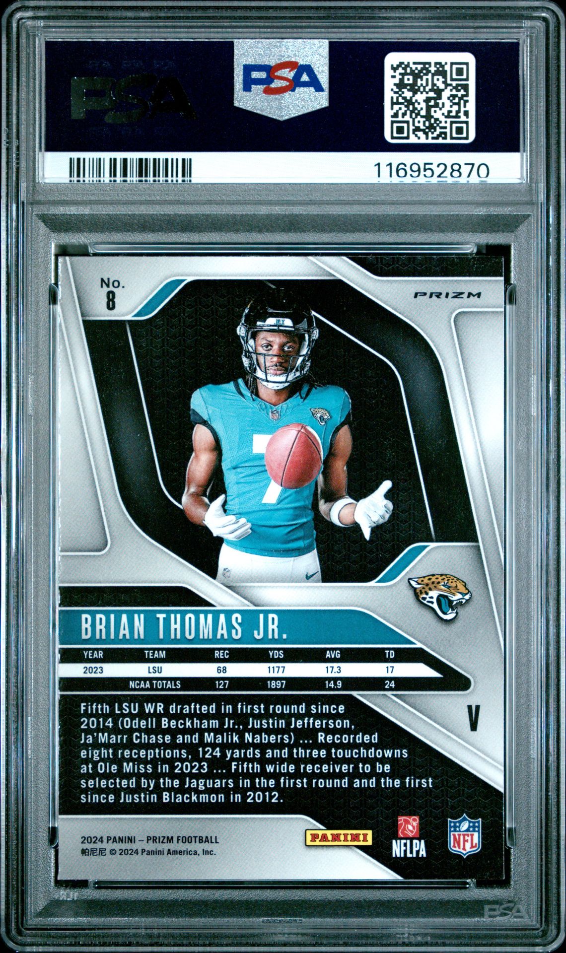 2024 Panini Prizm Rookie Variation Brian Thomas Jr. #8 Gem Mt 10 back