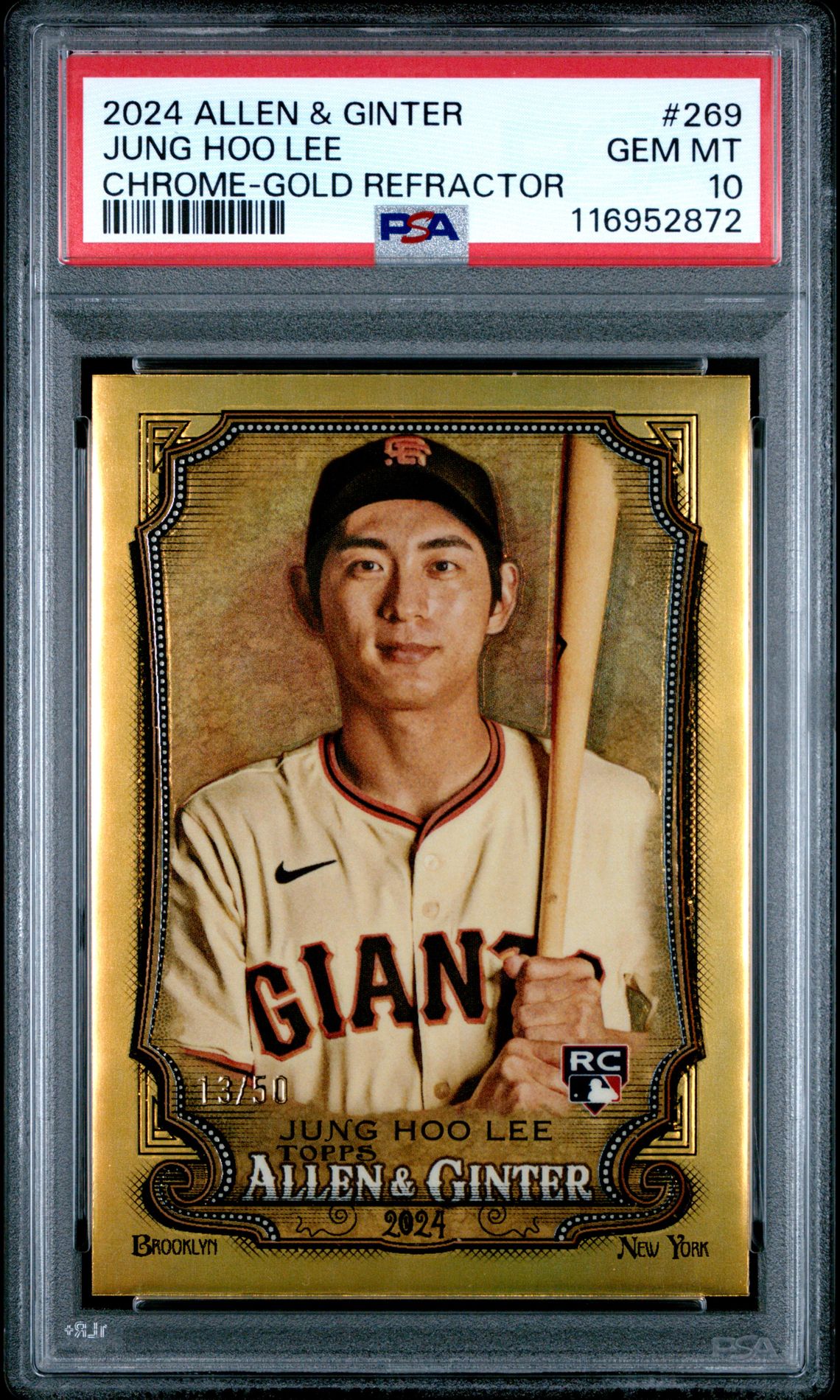 2024 Topps Allen & Ginter Jung Hoo Lee #269 (Chrome-Gold Refractor) Gem Mt 10 front