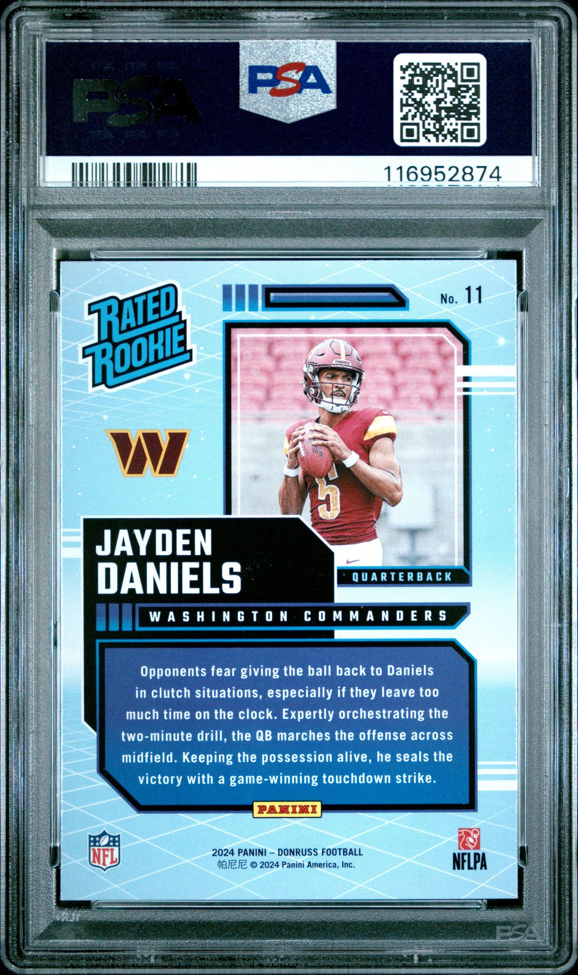2024 Panini Donruss Rated Rookies Retro Jayden Daniels #11 Gem Mt 10 back