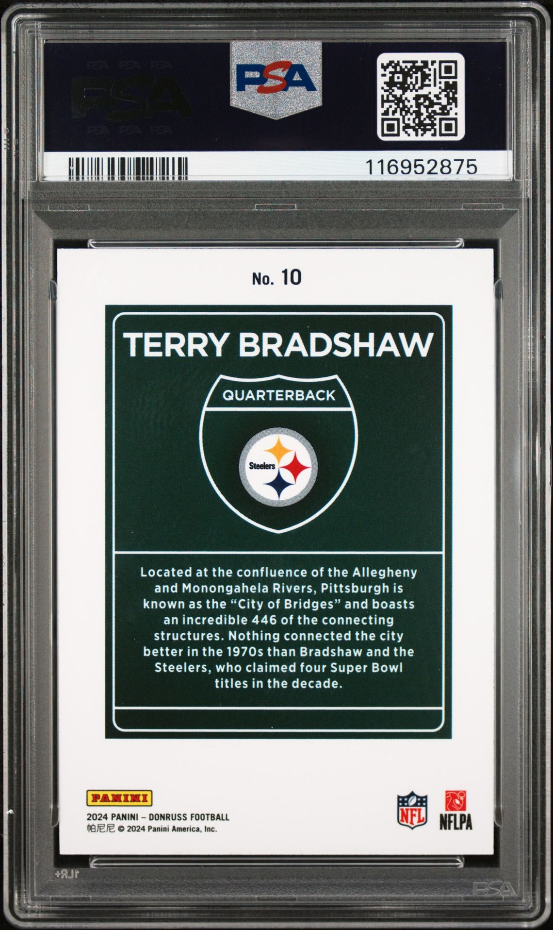 2024 Panini Donruss Downtown! Terry Bradshaw #10 (Downtown) Mint 9 back