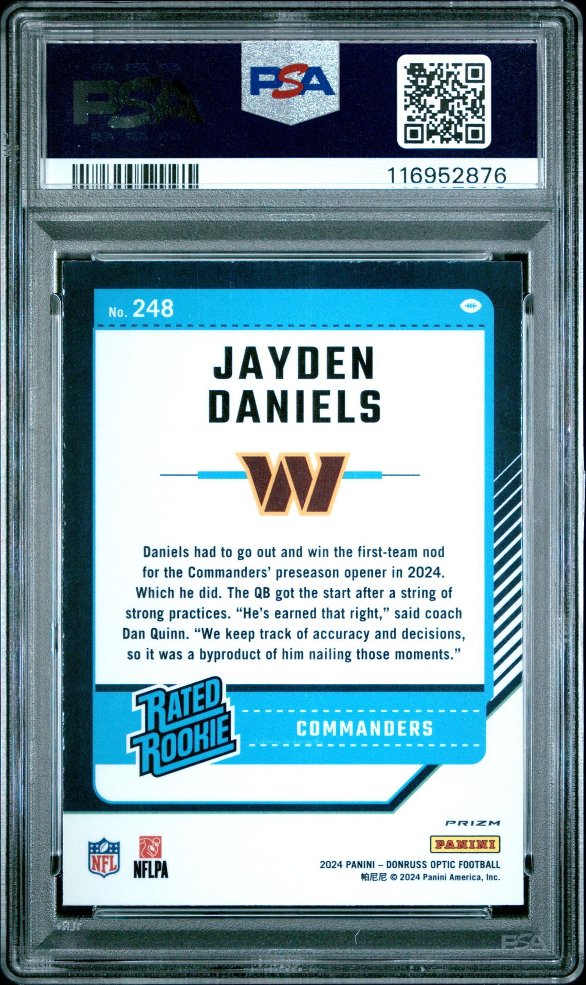2024 Panini Donruss Optic Jayden Daniels #248 (Green Velocity) Mint 9 back
