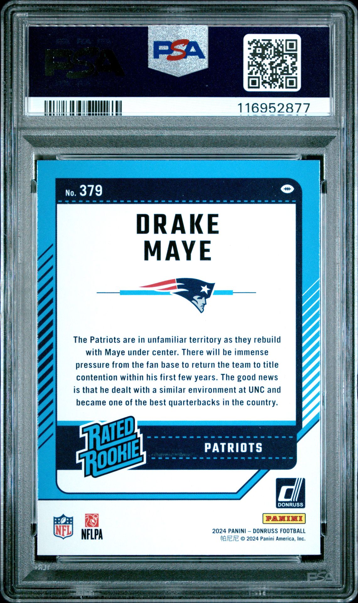 2024 Panini Donruss Drake Maye #379 Gem Mt 10 back