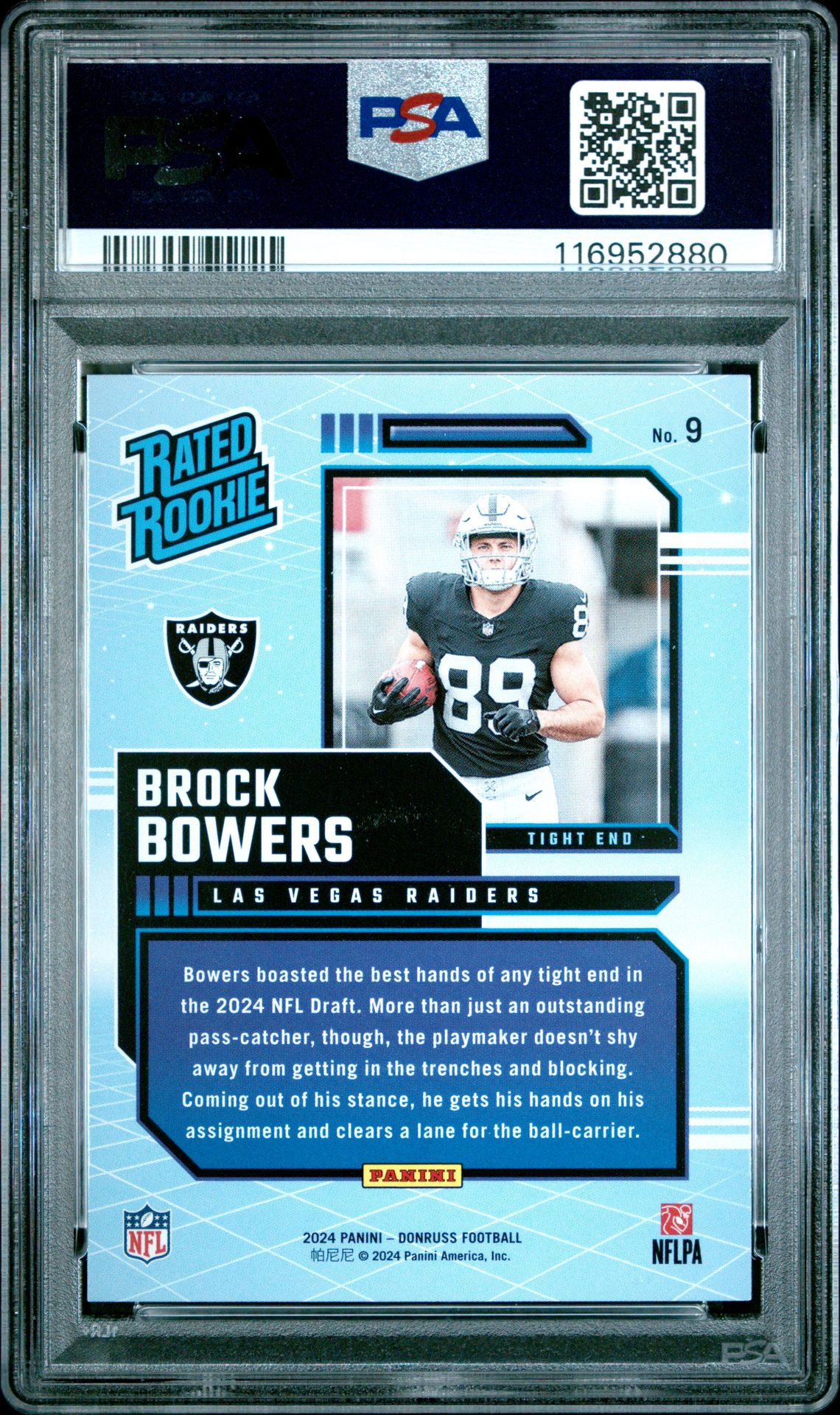 2024 Panini Donruss Rated Rookies Retro Brock Bowers #9 Gem Mt 10 back