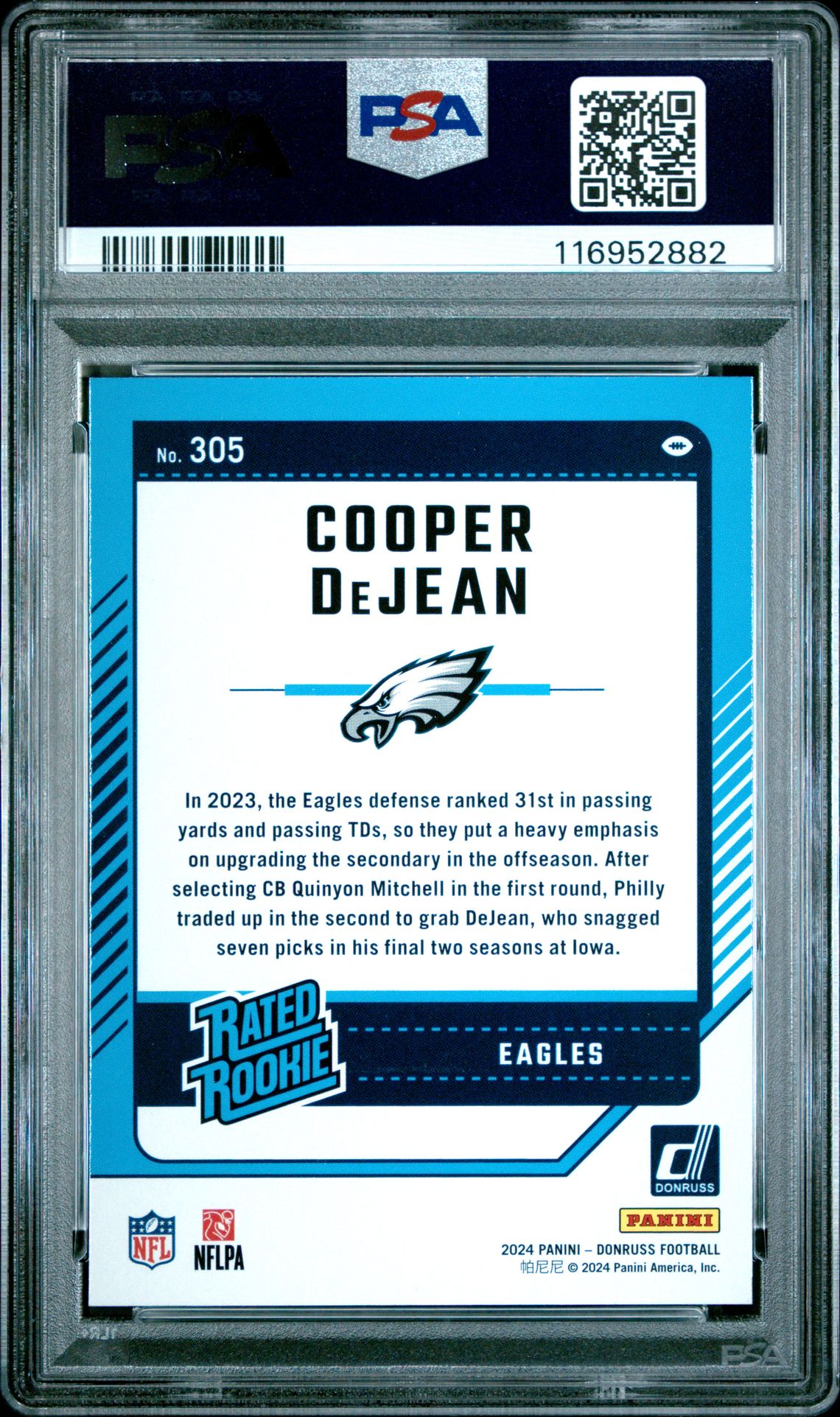 2024 Panini Donruss Cooper Dejean #305 (Press Proof Blue) Mint 9 back