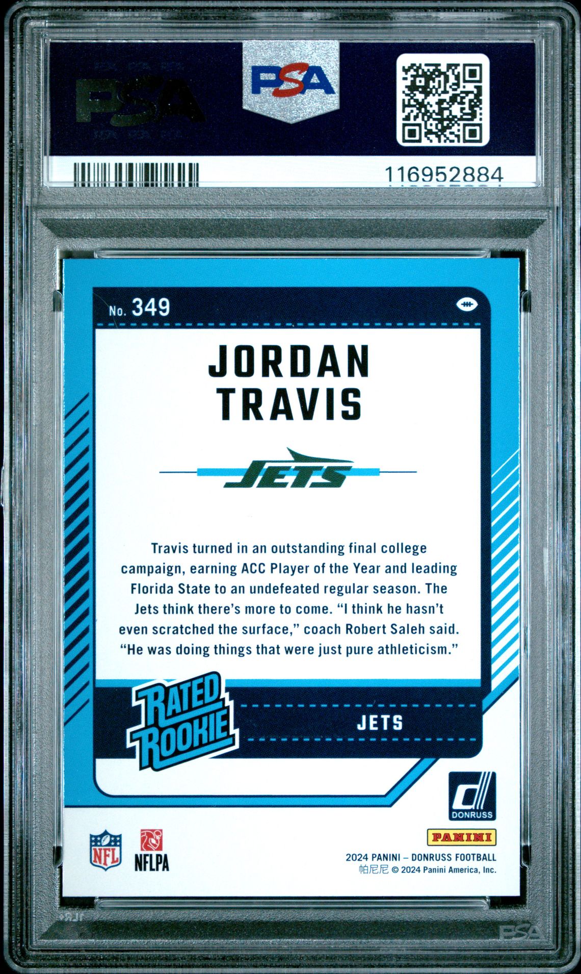 2024 Panini Donruss Jordan Travis #349 (Press Proof Blue) Mint 9 back