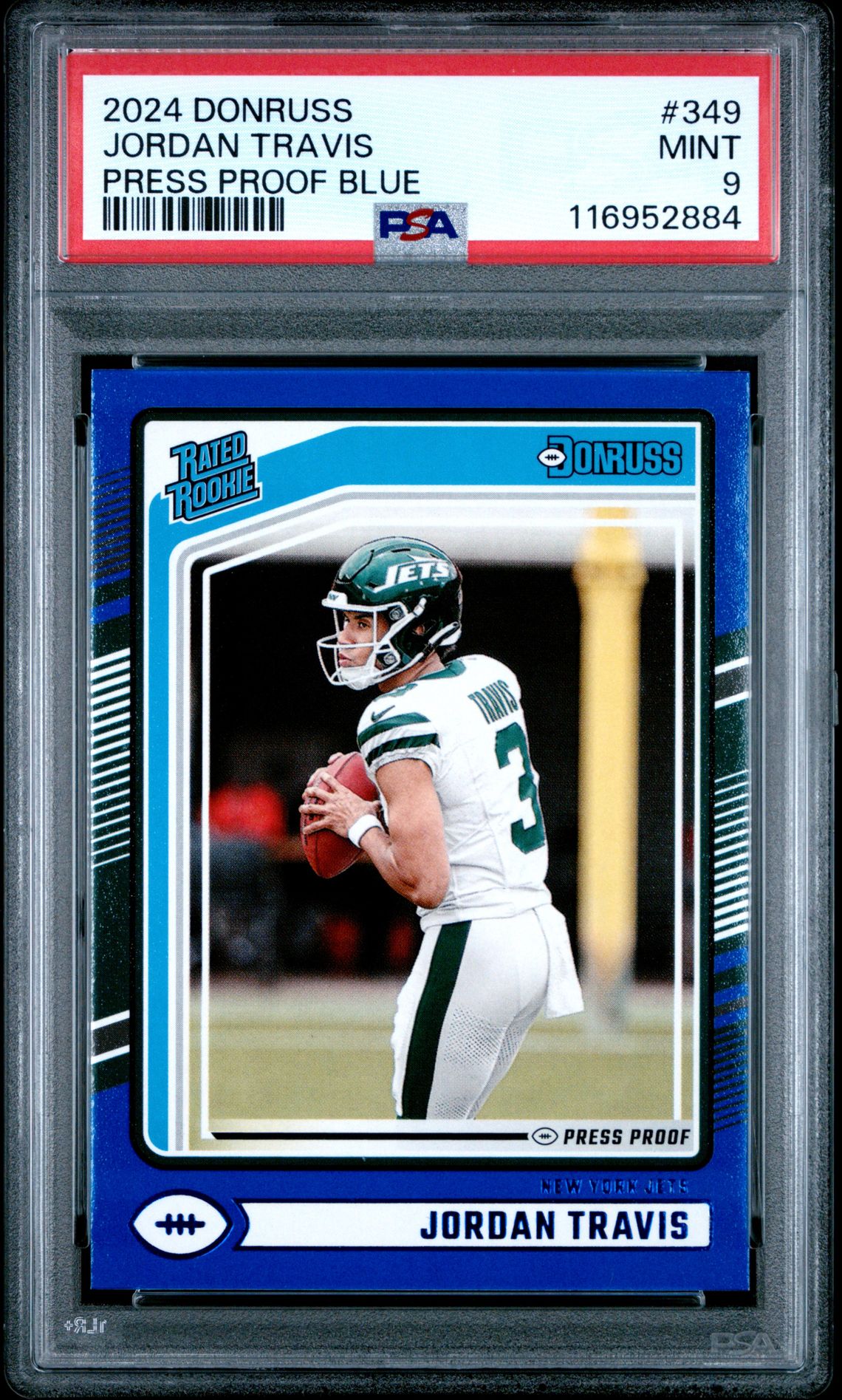 2024 Panini Donruss Jordan Travis #349 (Press Proof Blue) Mint 9 front