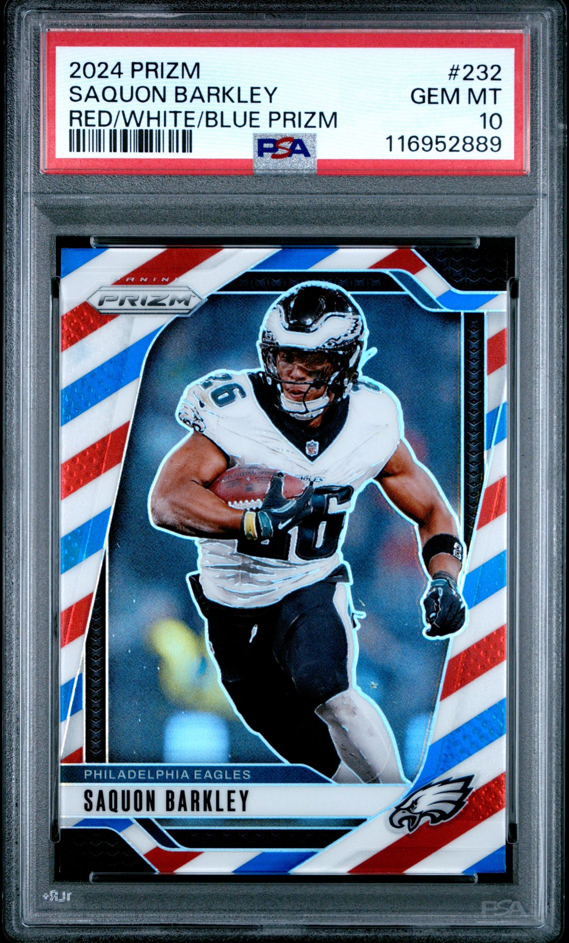 2024 Panini Prizm Saquon Barkley #232 (Red/White/Blue Prizm) Gem Mt 10 front