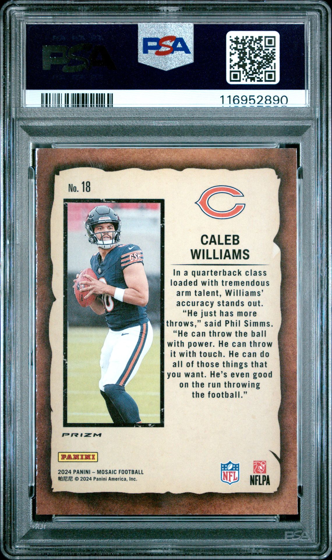 2024 Panini Mosaic Notoriety Caleb Williams #18 (Notoriety-Mosaic) Gem Mt 10 back