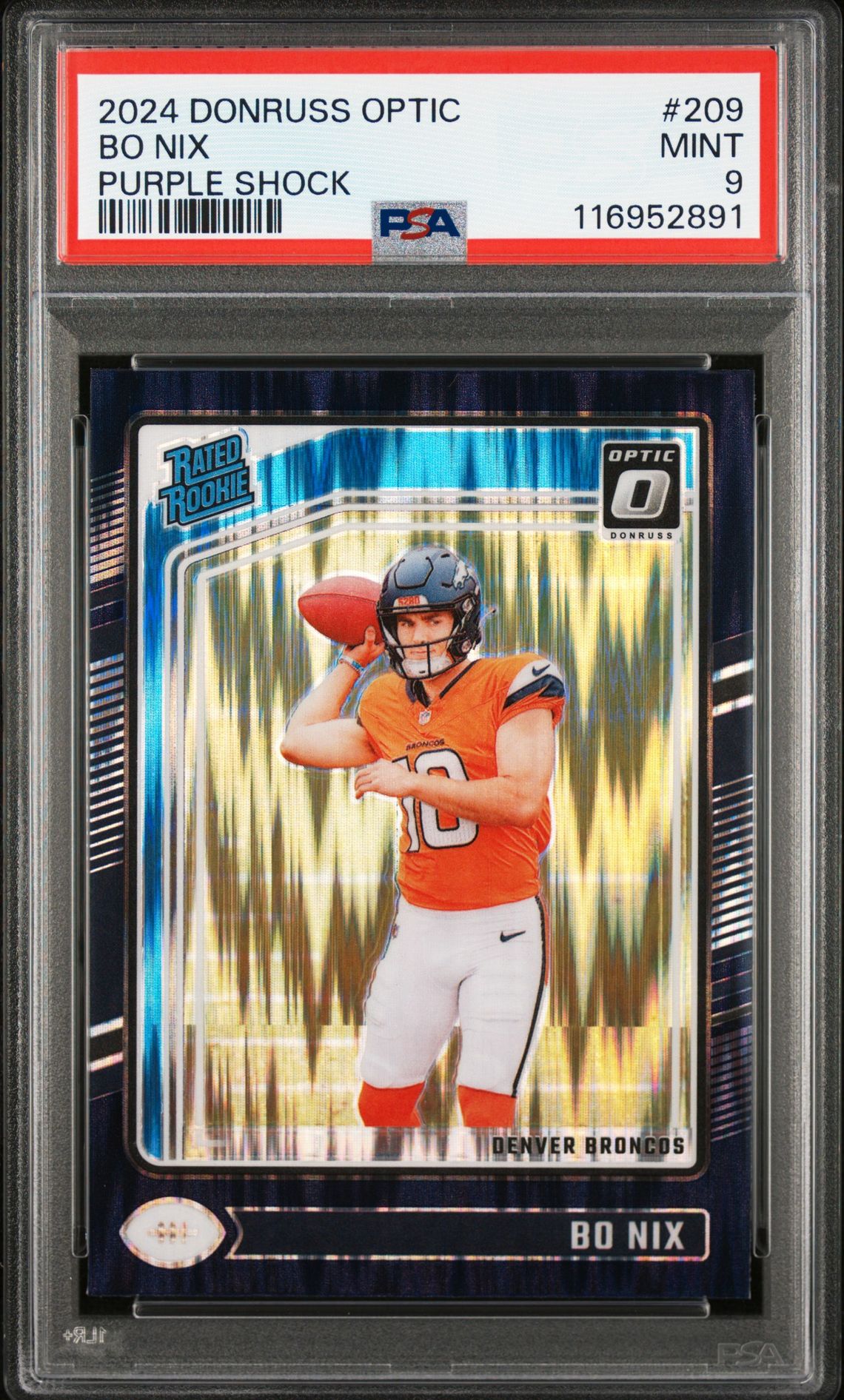 2024 Panini Donruss Optic Bo Nix #209 (Purple Shock) Mint 9 front