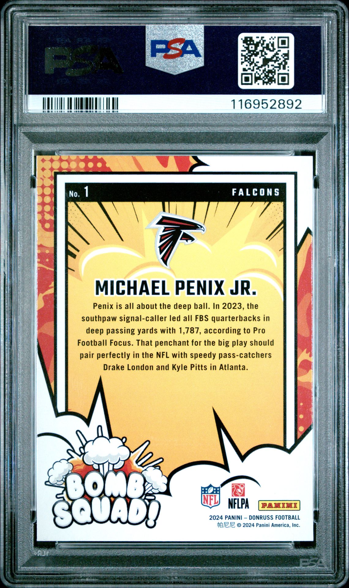 2024 Panini Donruss Bomb Squad Michael Penix Jr. #1 Gem Mt 10 back