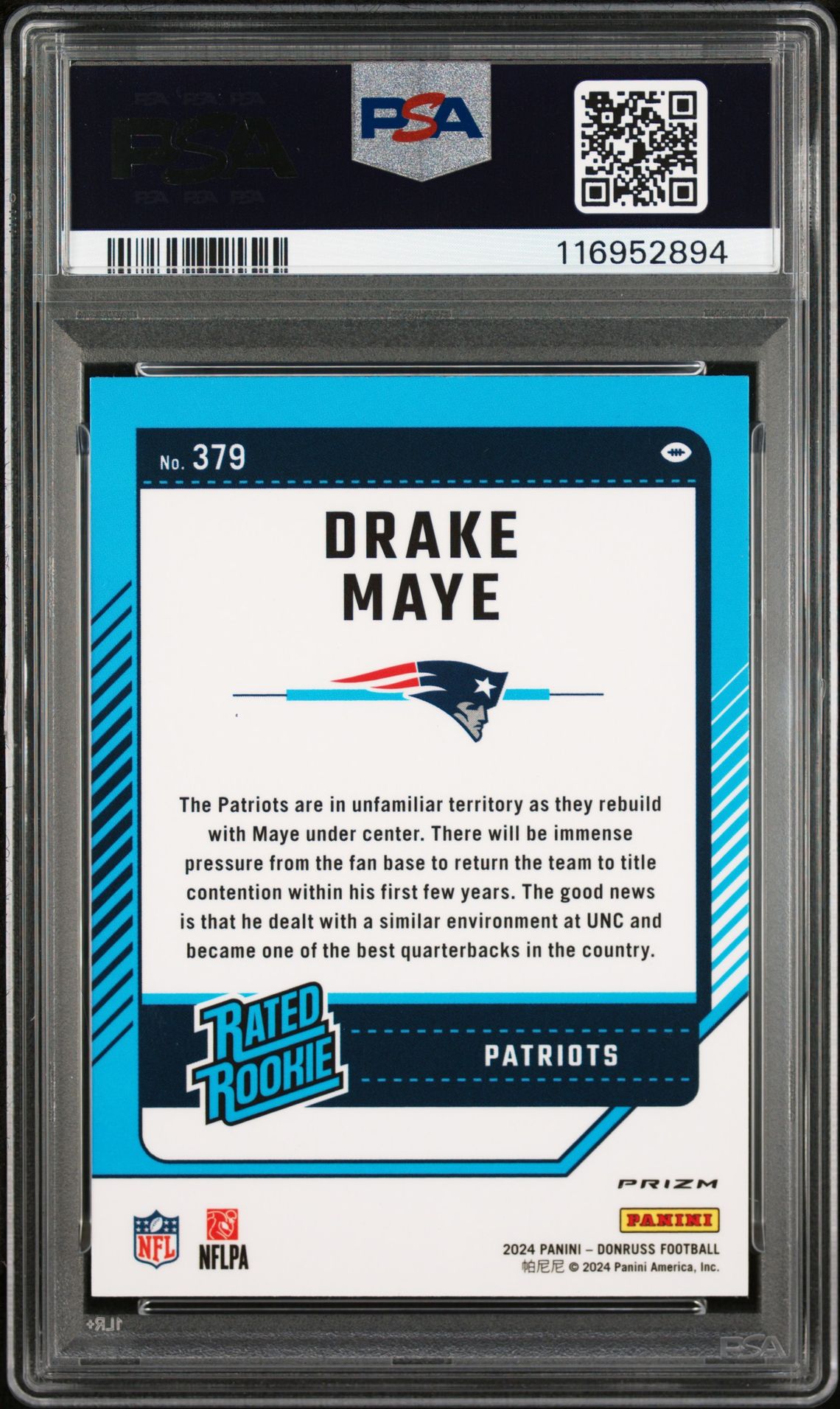 2024 Panini Donruss Drake Maye #379 (Optic Preview-Red Wave) Mint 9 back