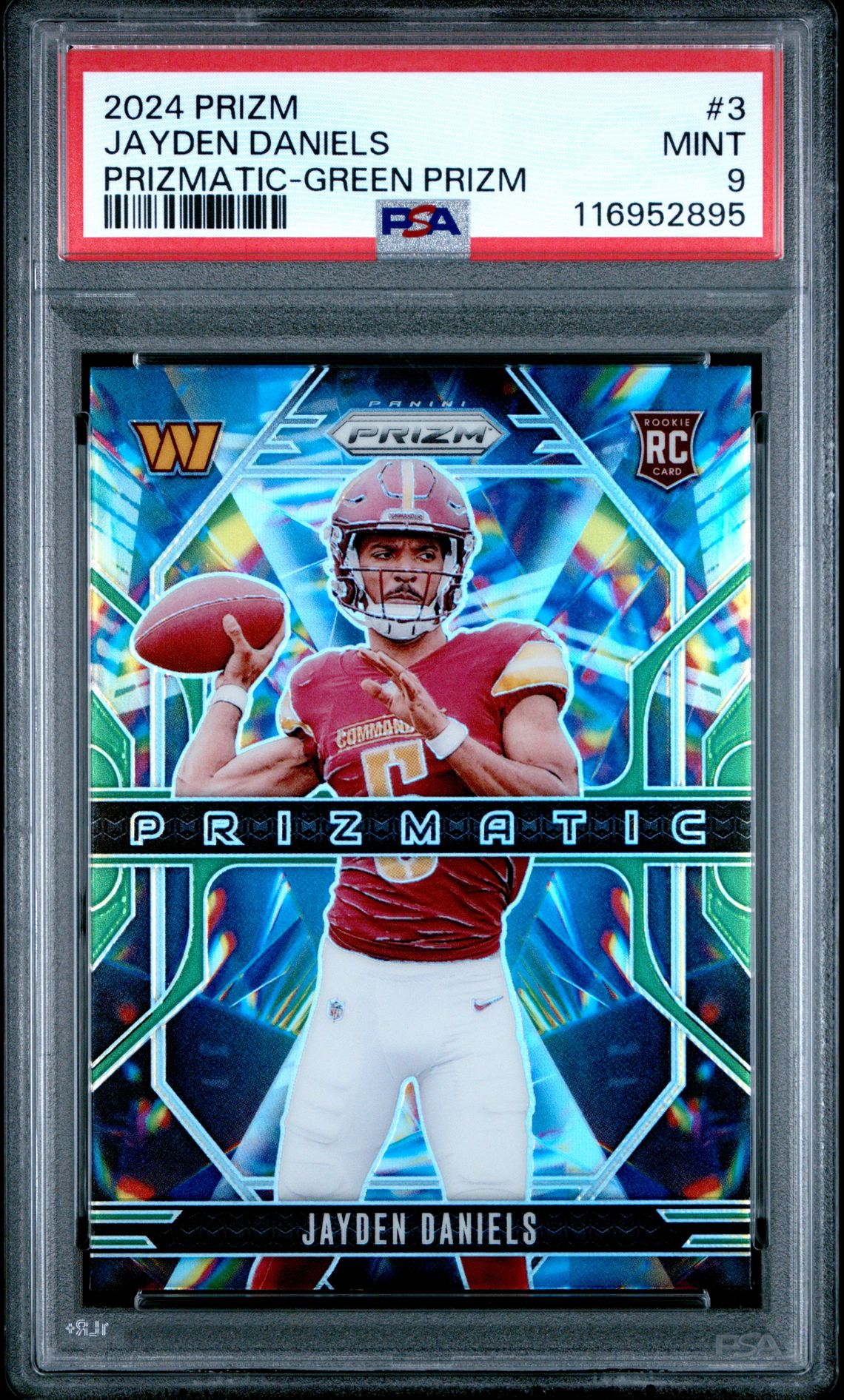 2024 Panini Prizm Prizmatic Jayden Daniels #3 (Prizmatic-Green Prizm) Mint 9 front