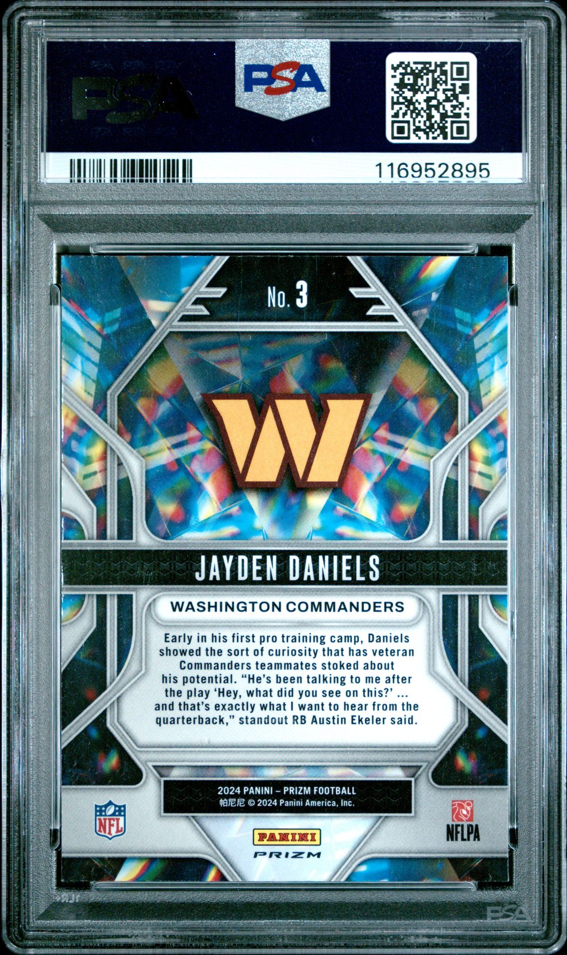2024 Panini Prizm Prizmatic Jayden Daniels #3 (Prizmatic-Green Prizm) Mint 9 back