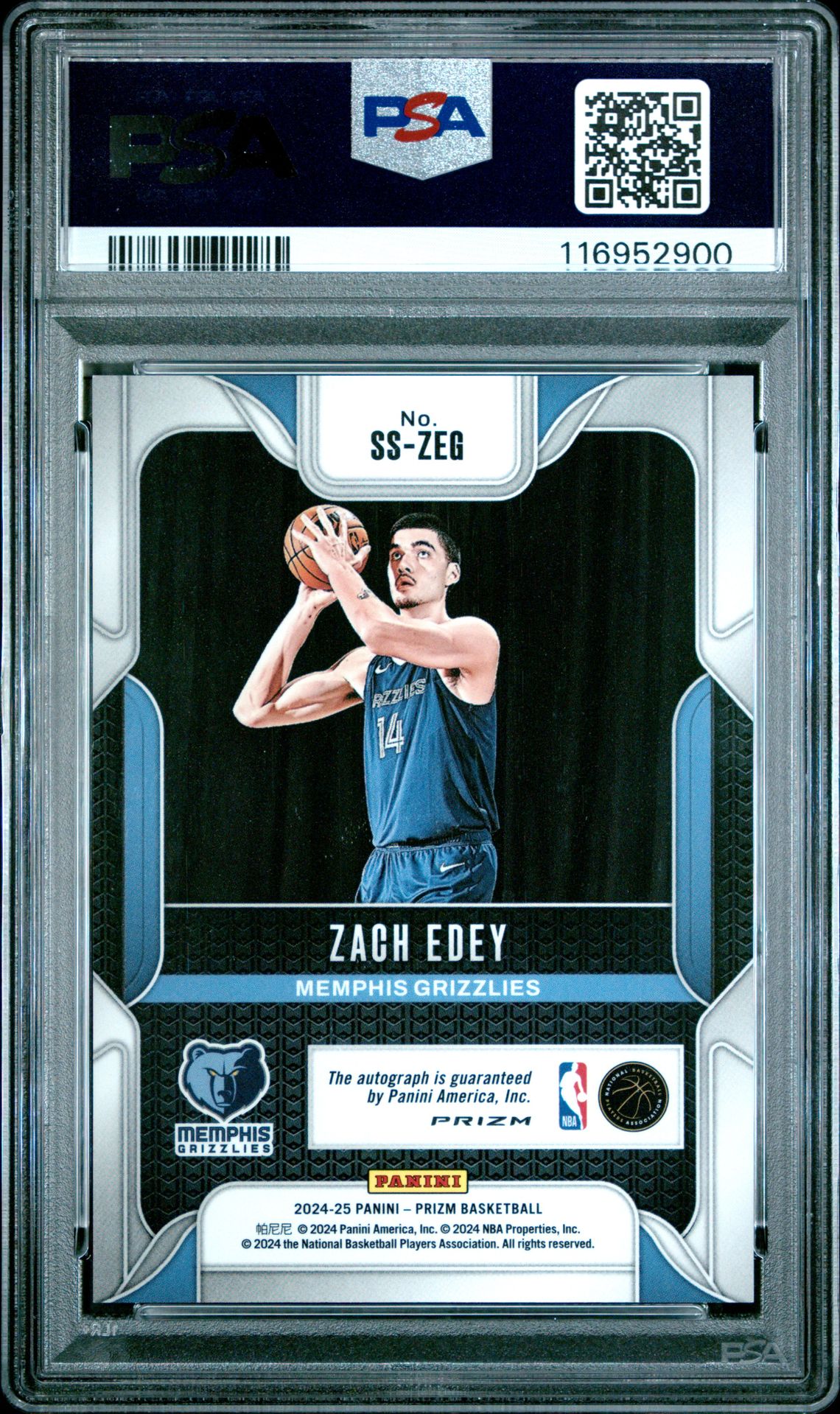 2024 Panini Prizm Sensational Signatures Zach Edey #Sszeg (Sensational Sig-Choice) Gem Mt 10 back