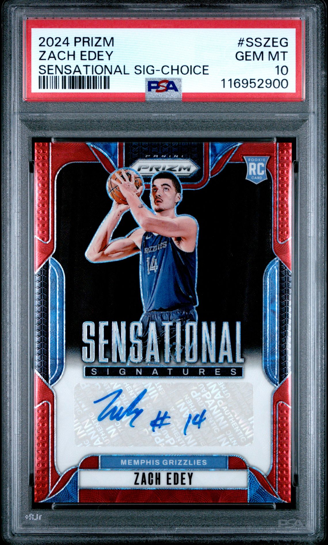 2024 Panini Prizm Sensational Signatures Zach Edey #Sszeg (Sensational Sig-Choice) Gem Mt 10 front