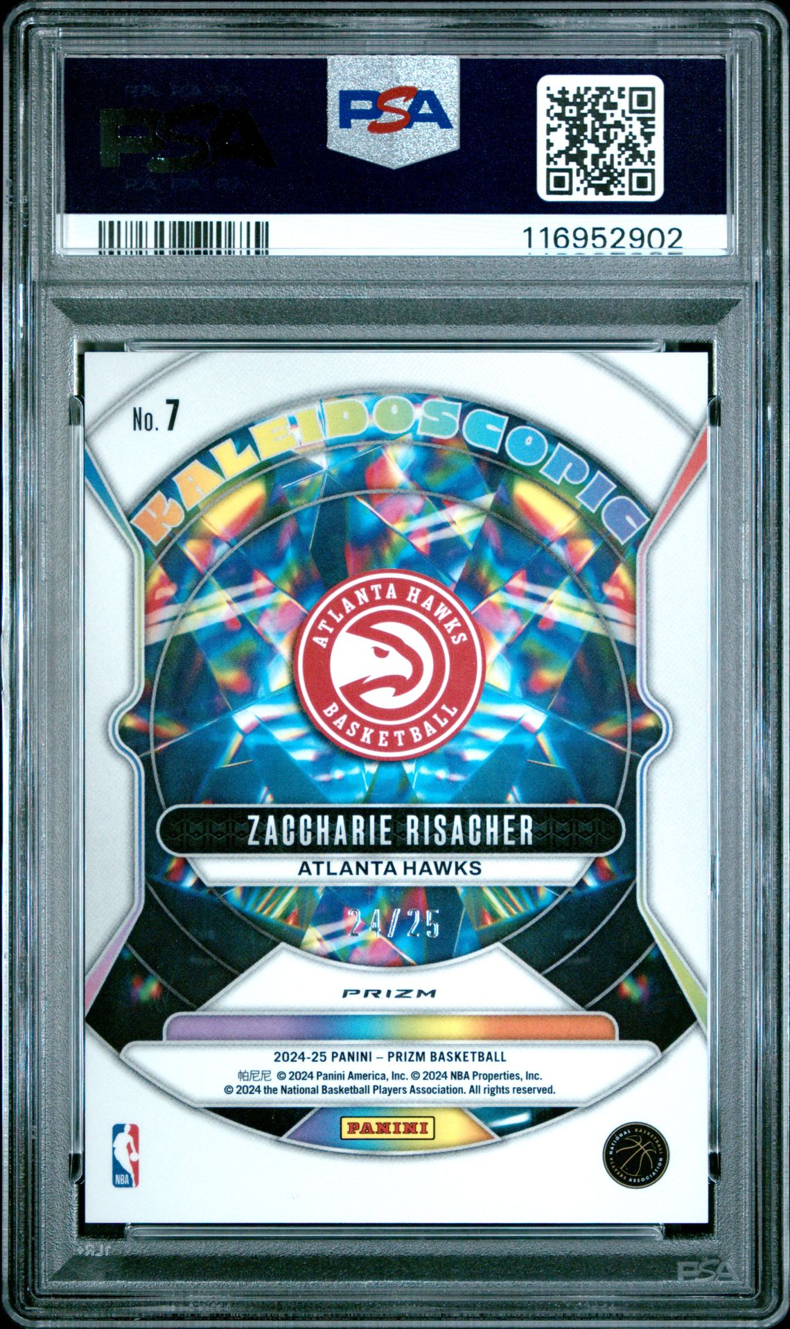 2024 Panini Prizm Kaleidoscopic Zaccharie Risacher #7 (Kaleidoscopic-Mojo Prizm) Gem Mt 10 back