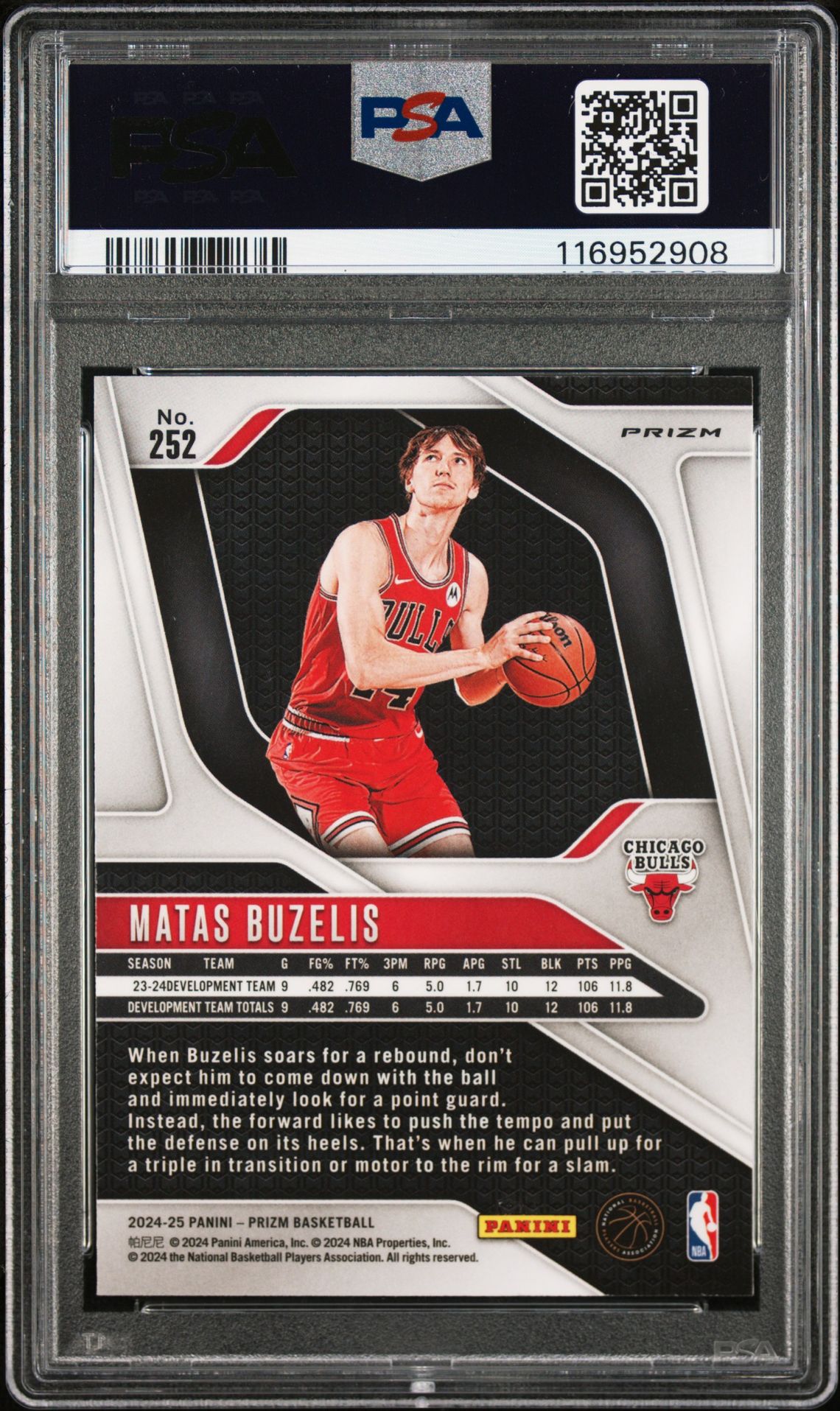 2024 Panini Prizm Matas Buzelis #252 (Silver Prizm) Mint 9 back
