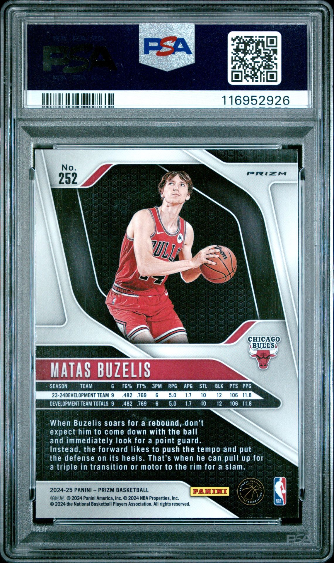 2024 Panini Prizm Matas Buzelis #252 (Blue Yellow Green Choice) Mint 9 back