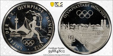 1972 Medal Munich Olympics Torch Runner Ag 20mm PR68DCAM