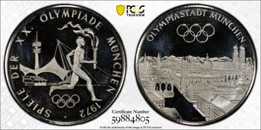 1972 Medal Munich Olympics Torch Runner Ag 40mm PR66DCAM