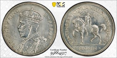 1934-35 Florin Centennial KM-33  Ag MS64
