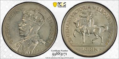 1934-35 Florin Centennial KM-33  Ag MS63