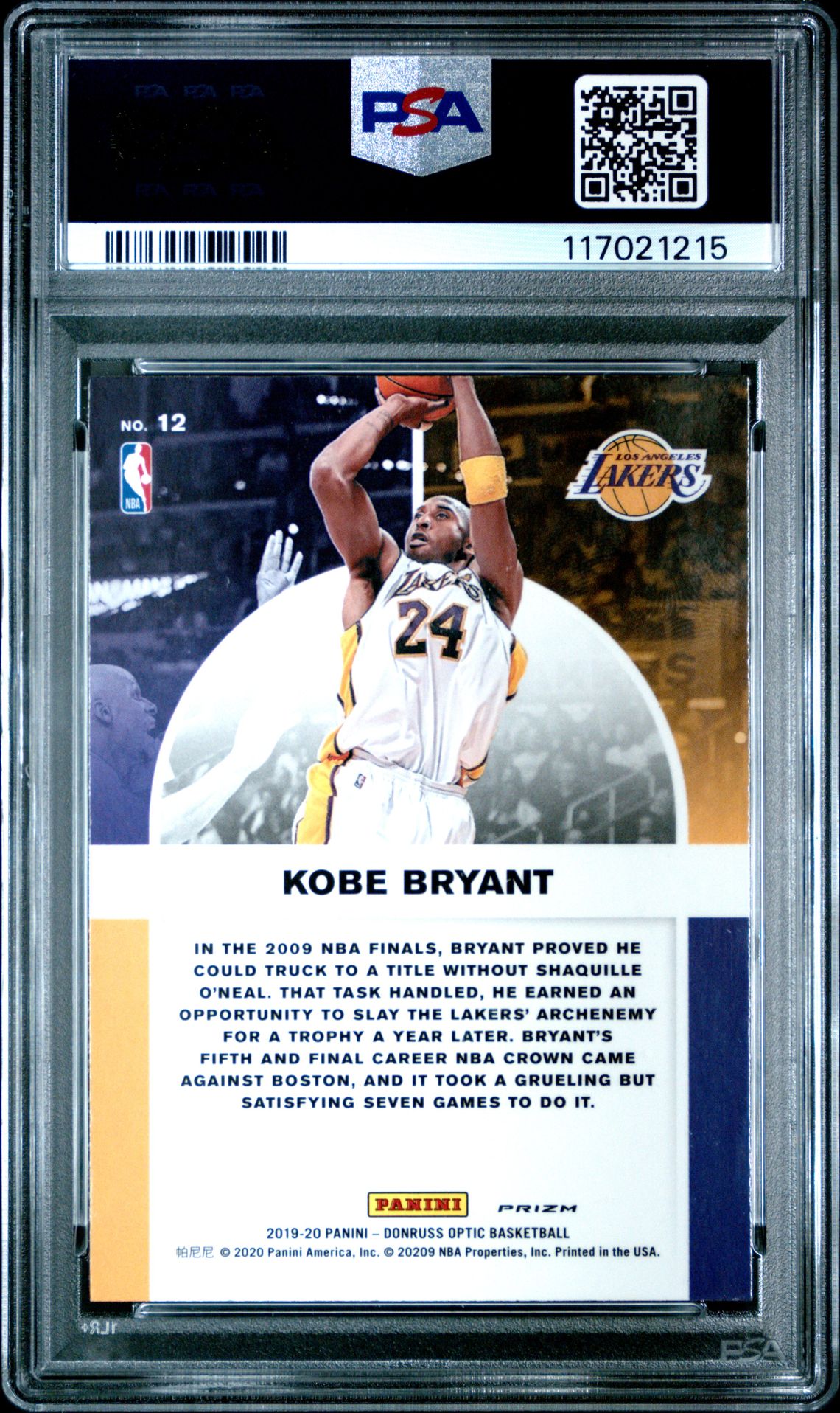2019 Panini Donruss Optic Winner Stays Kobe Bryant #12 (Winner Stays-Holo) Gem Mt 10 back