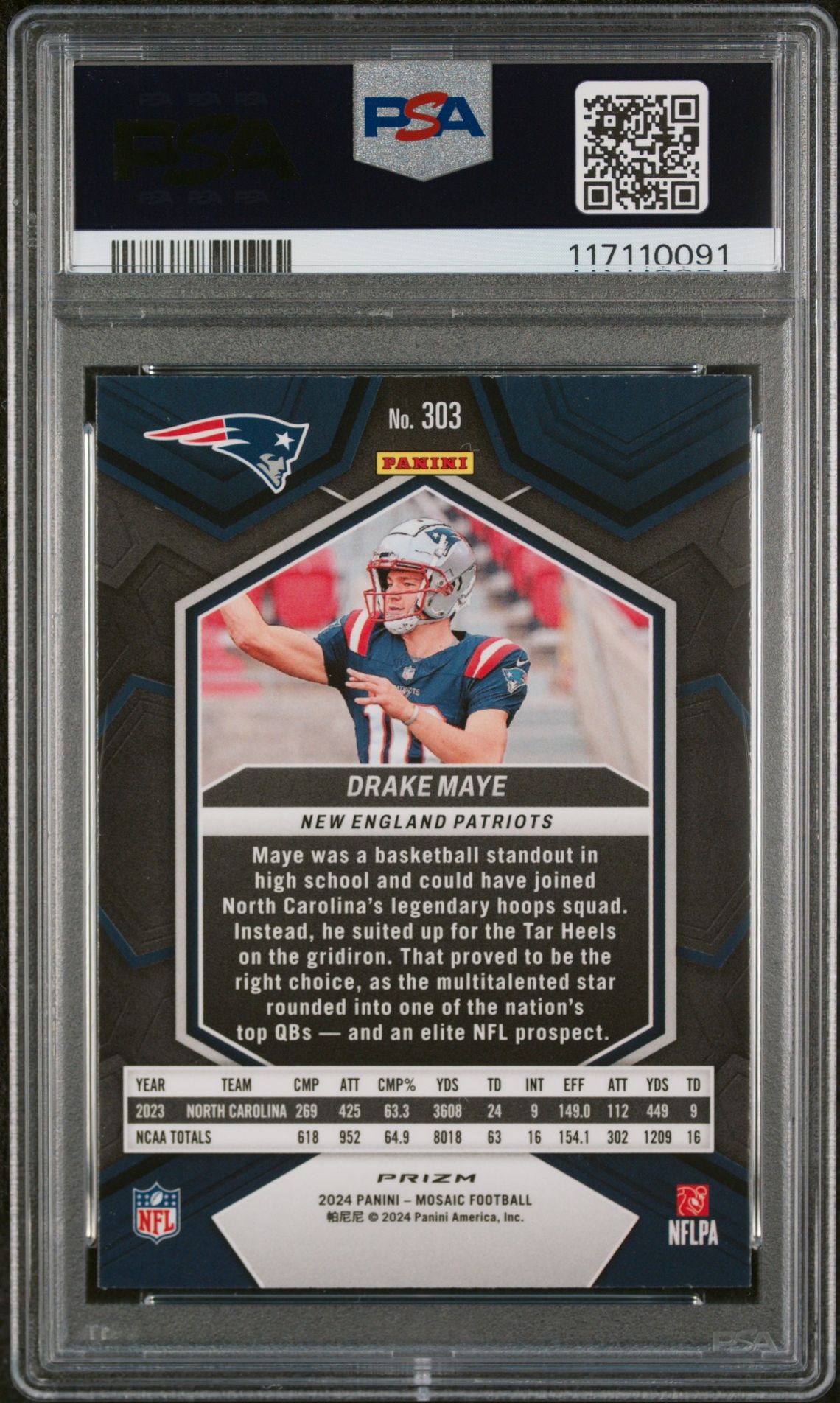 2024 Panini Mosaic Drake Maye #303 (Green) Mint 9 back