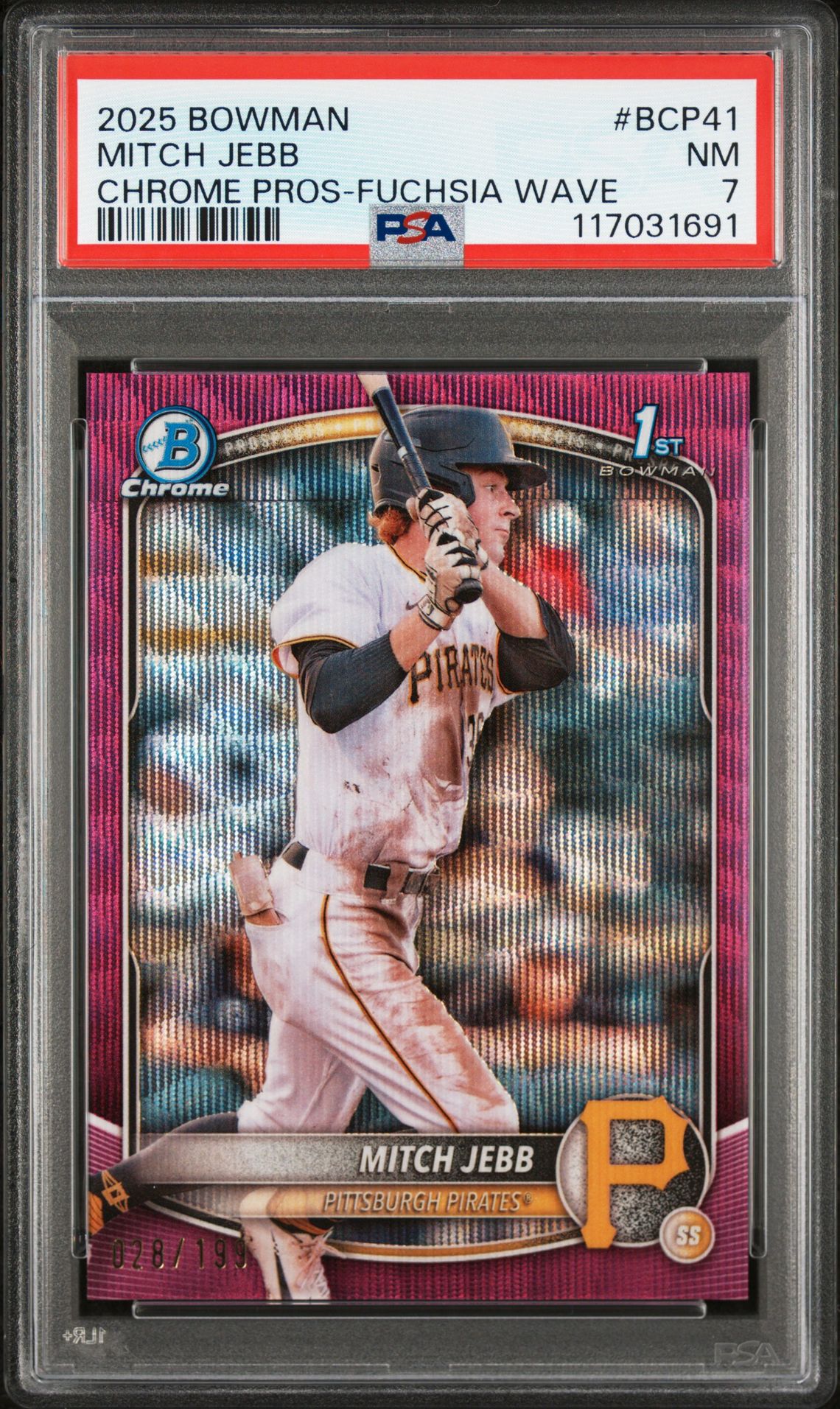 2025 Bowman Chrome Prospects Mitch Jebb #Bcp41 (Chrome Pros-Fuchsia Wave) Nm 7 front