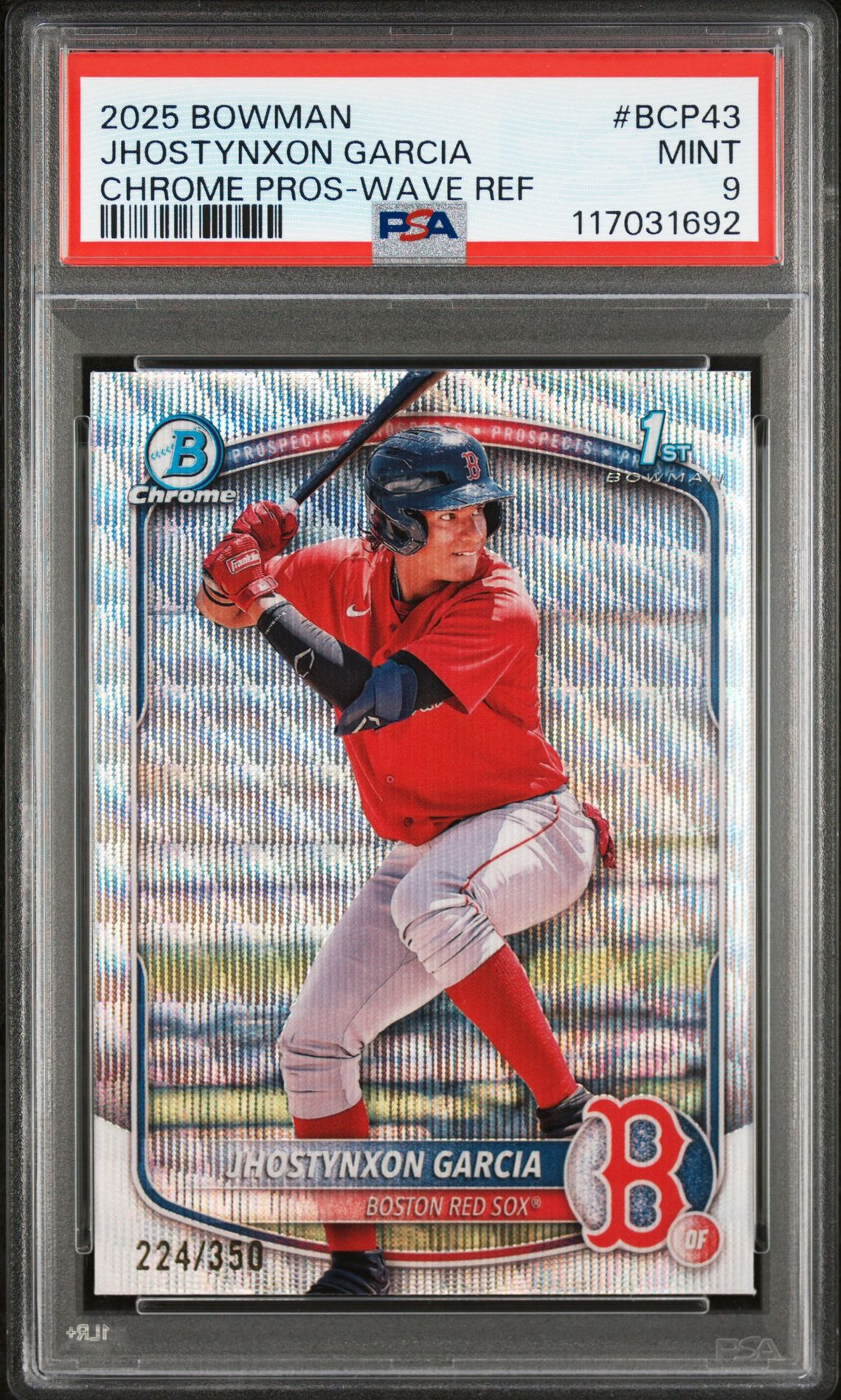 2025 Bowman Chrome Prospects Jhostynxon Garcia #Bcp43 (Chrome Pros-Wave Ref) Mint 9 front