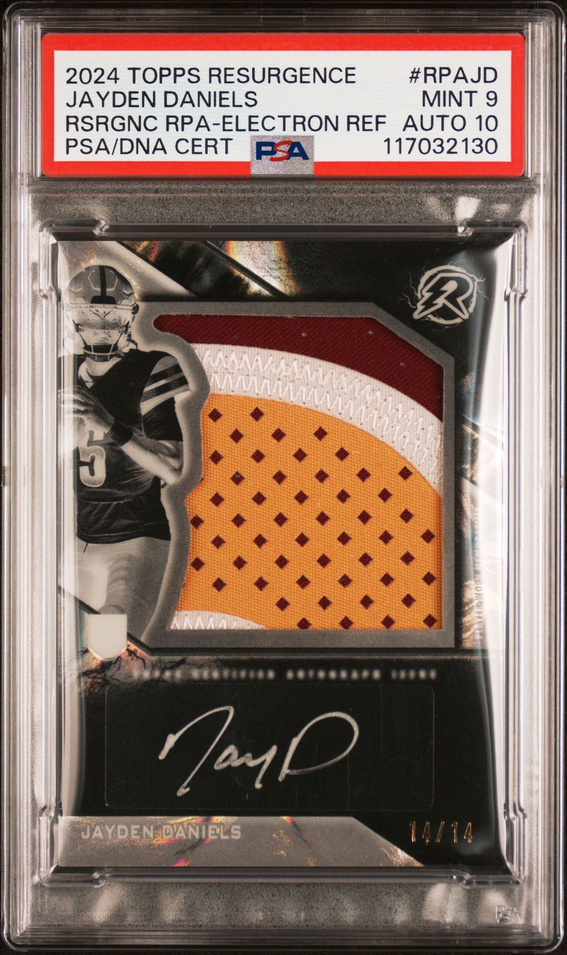 2024 Topps TOPPS RESURGENCE RESURGENCE ROOKIE PATCH AUTOGRAPHS RSRGNC RPA-ELECTRON REFCertificationPrimary Signer (1 Signer)JAYDEN DANIELS #RPAJD Jayden Daniels front