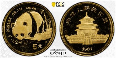 1987-S 5 Yn Panda Gold PAN-48A MS68