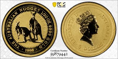 1998 $5 Kangaroo-Nugget MS69