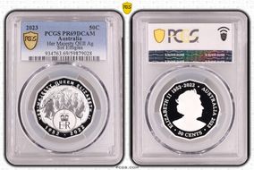 2023 50C Her Majesty QEII Ag Six Effigies PR69DCAM
