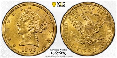 1893-S $5 MS62