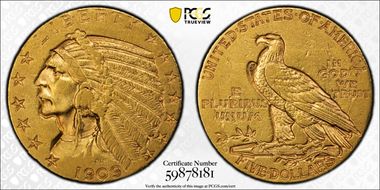 1909-D $5 AU55