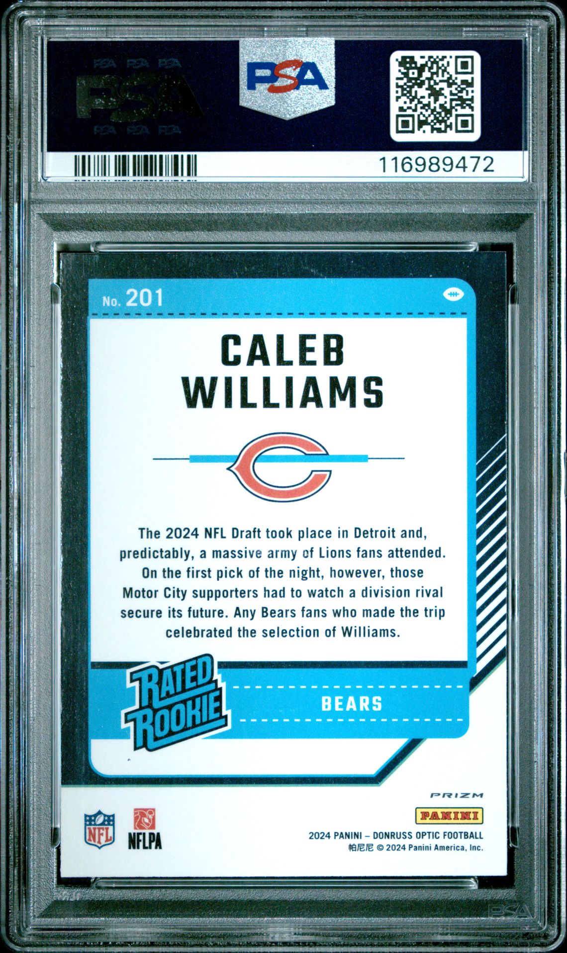 2024 Panini Donruss Optic Caleb Williams #201 (Holo) Mint 9 back